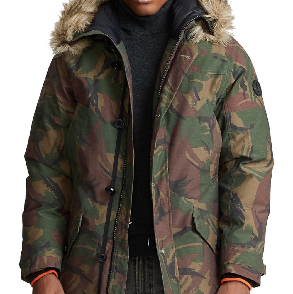 Polo Ralph Lauren Camo Faux Fur Down Parka Jacket - Picture 1 of 12
